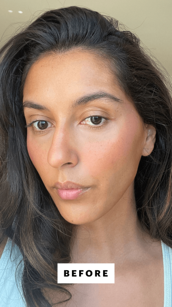 Gutierrez before applying the Kosas Brow Pop Nano