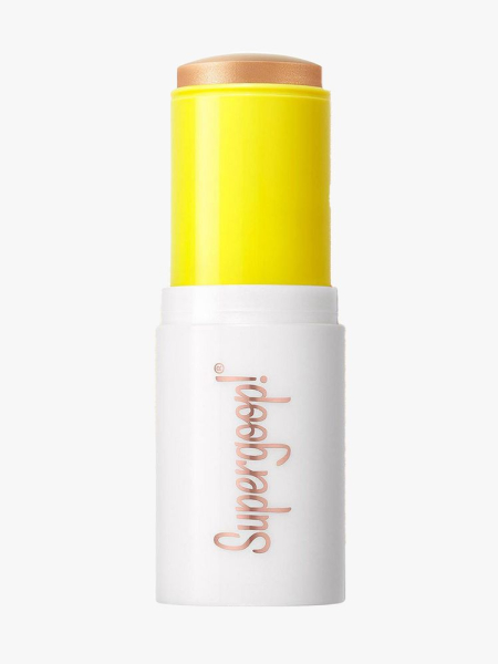 Supergoop Glowscreen Sunlighter Glow & Protect Stick SPF 45 in branded component on a light gray background