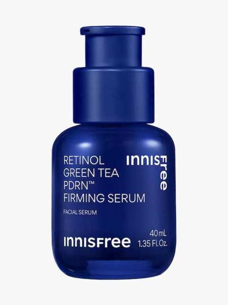 Innisfree Retinol Green Tea PDRN Firming Serum in branded component on a light gray background