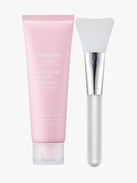 Mixsoon Collagen Glass Skin Mask in branded components on a light gray background