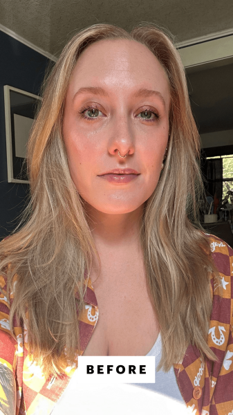 McGrath before applying the Rare Beauty Brow Harmony Precision Eyebrow Pencil